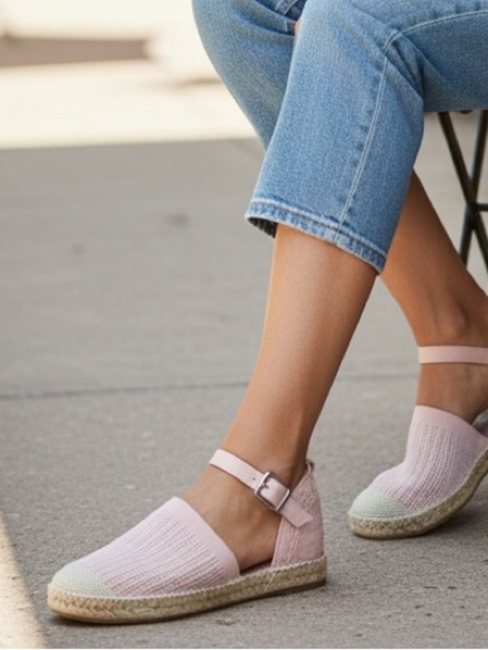 Vince Camuto Blush Pink Woven Espadrille Ankle-Strap Flats